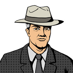 Gangster man with hat pop art retro style  PNG illustration. Comic book imitation