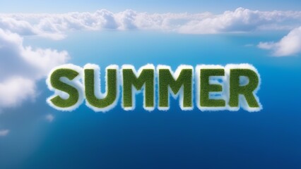 Green letters summer in the clouds