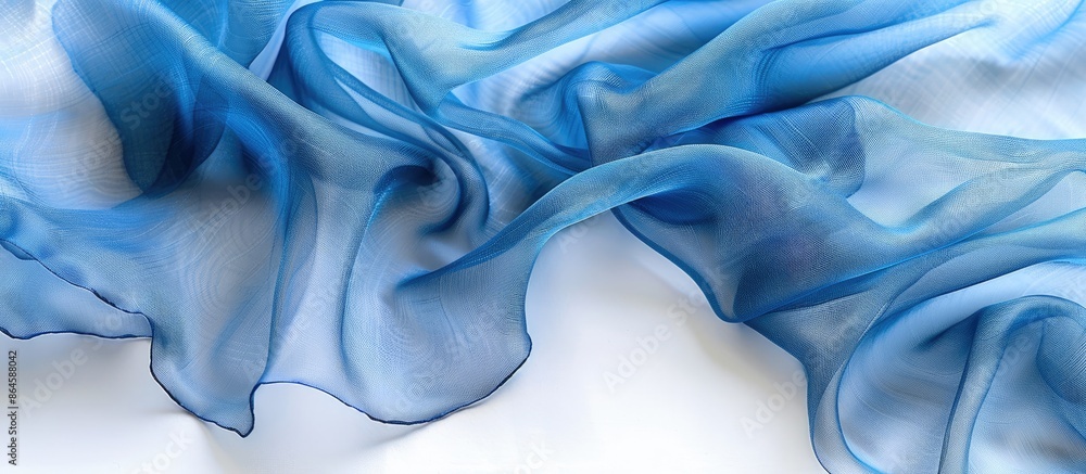 Poster silk organza with a delicate open weave in blue with wavy piping, creating a border on the edge. the