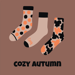 Textile warm colorful child warm socks set, autumn colors, vector