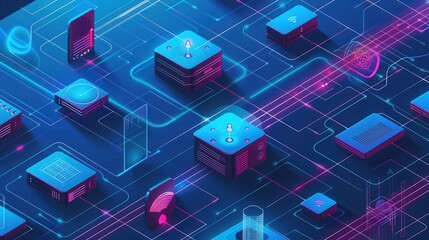 A digital illustration depicting various network devices like routers, modems, and smart home gadgets connected by abstract lines representing data flow. Generative AI