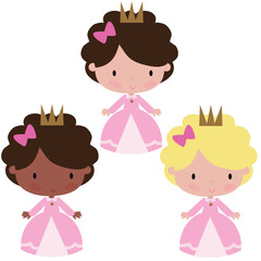 Cute princess girl vector cartoon illustration