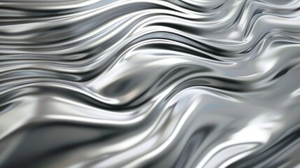 A shiny silver metallic fabric with a wave pattern background