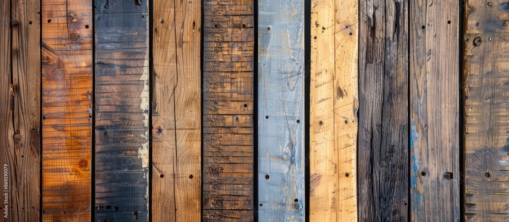 Aufkleber rustic wooden planks arranged vertically in a copy space image.