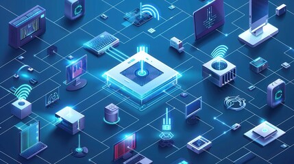 A digital illustration depicting various network devices and smart home gadgets connected by abstract lines, symbolizing data flow. Generative AI
