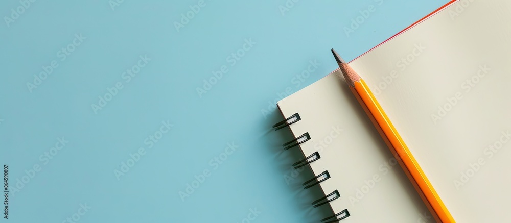 Poster a notepad with a pencil on a blue backdrop, creating a charming composition with copy space image.