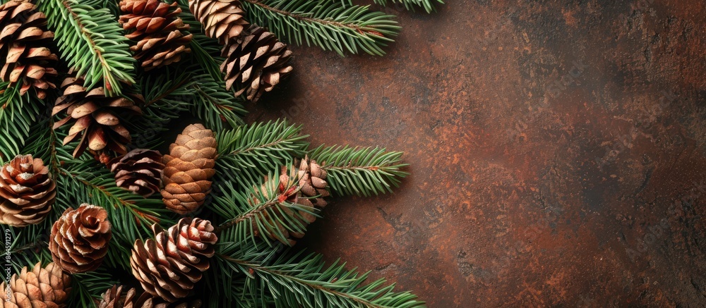 Poster background with tree branches showing cones, copy space image.