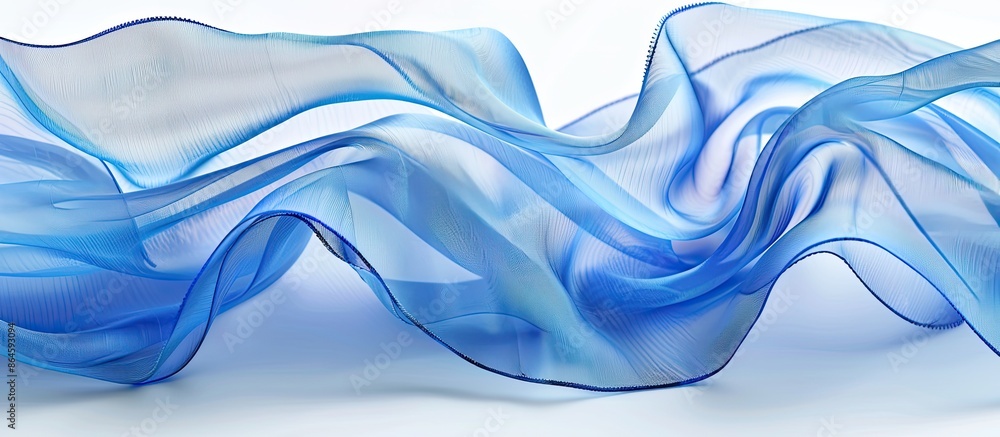 Poster silk organza with a delicate open weave in blue with wavy piping, creating a border on the edge. the