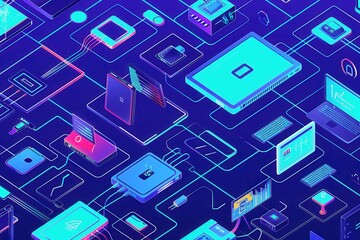 A digital illustration of various network devices, including routers, modems, and smart home gadgets, interconnected by abstract lines representing data flow. Generative AI