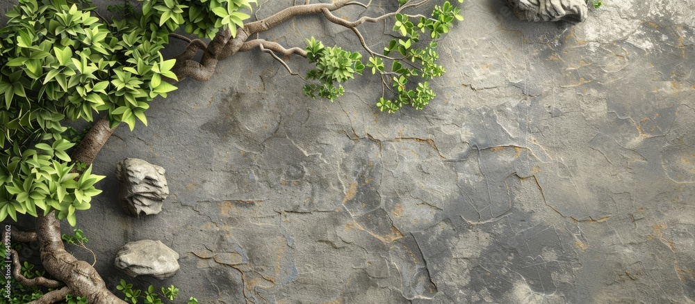 Poster stone and tree textures on a gray natural background with ample copy space image.