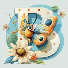A whimsical illustration of the letter "B" with a butterfly and flowers.  A perfect image for children's books and educational materials.