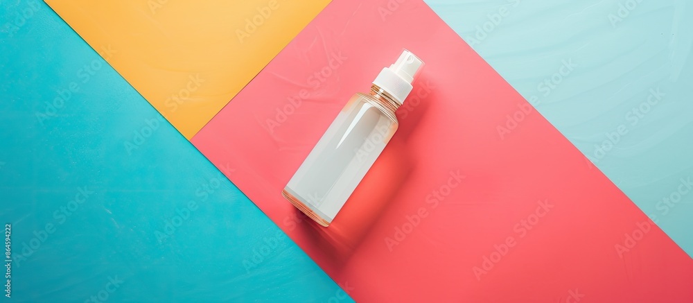 Aufkleber top view picture of a bottle of glue on a colorful studio paper background with space to copy.