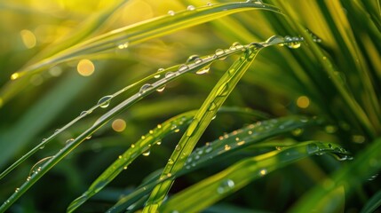 A lush and vibrant field of green grass with the sun shining on it