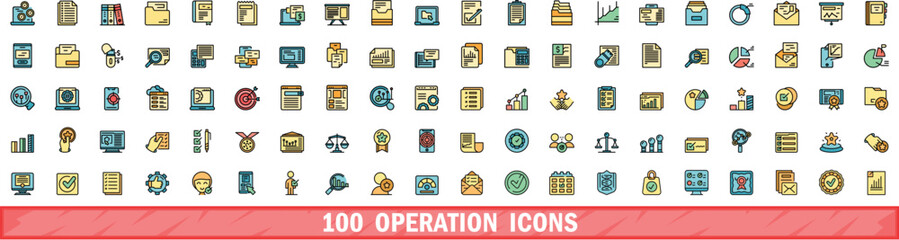 100 operation icons set. Color line set of operation vector icons thin line color flat on white