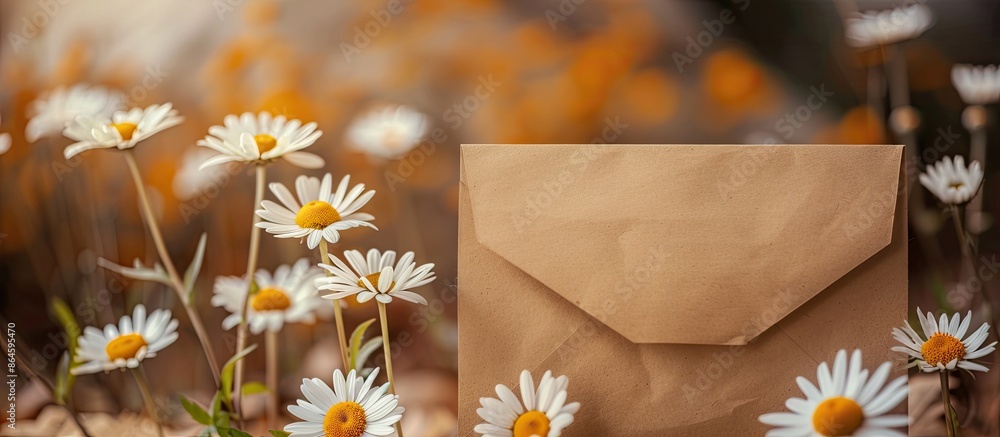 Poster a kraft paper envelope featuring a messages blank space alongside charming daisies in white and oran