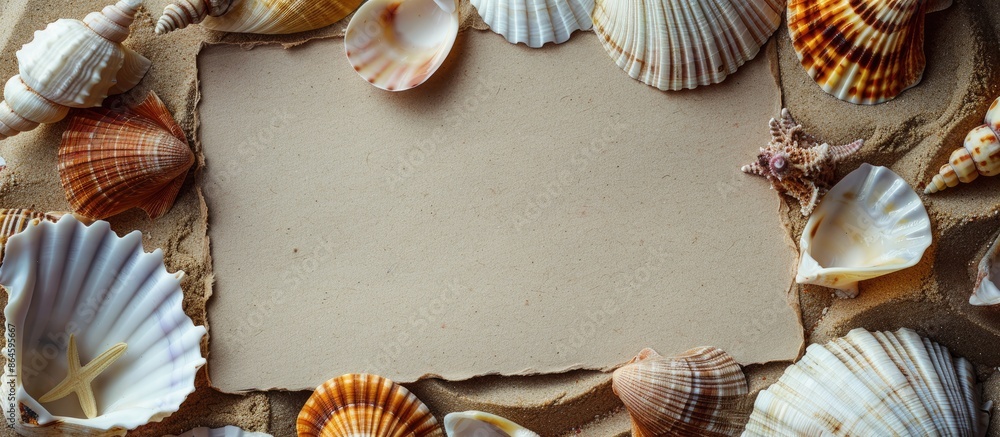 Poster seashells placed alongside a card with empty space for writing, suitable as a copy space image.