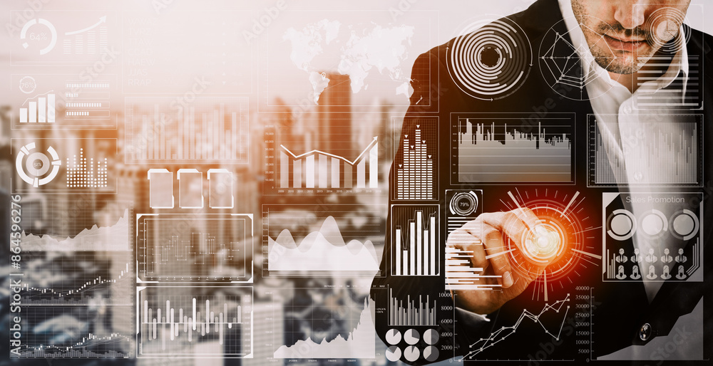 Aufkleber big data technology for business finance analytic concept. modern interface shows massive informatio