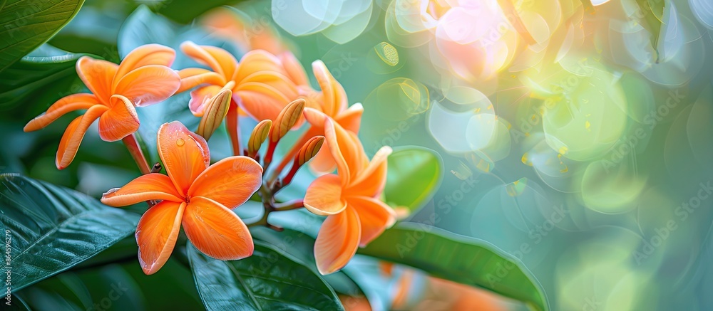 Aufkleber a vivid orange jasmine flower in full bloom with space for text in the image. copy space image. plac