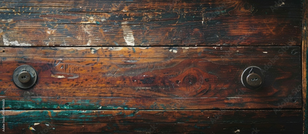 Poster old teak desk with a vintage wood texture for background and copy space image placement.