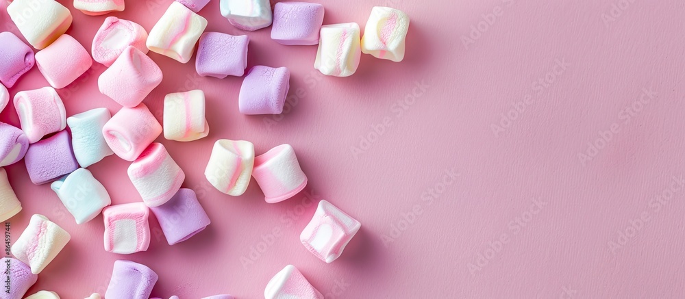 Canvas Prints Lilac background featuring pastel marshmallows with copy space image.