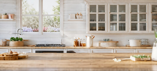 Kitchen background top counter interior wood blur home wooden empty room light white. Top kitchen product background desk modern window food display design texture tabletop restaurant board wall space