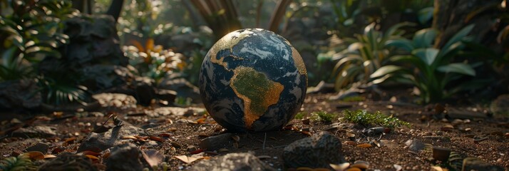 Earth globe adorned with lush greenery signifying environmental harmony and conservation