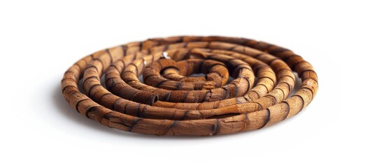 Round incense or citronella spiral coil isolated on white background, made from natural ingredients with a long burn time. Features a mild, enduring fragrance, ideal for meditation and worship, with