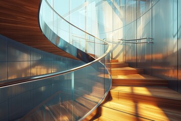 Obraz premium a contemporary interior design element featuring glass fencing and wooden stairs