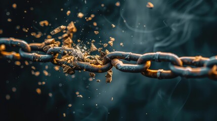 A broken chain link symbolizing breaking free from constraints and limitations
