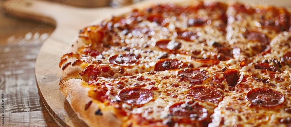 Poster circular pizza on a menu with copy space image.