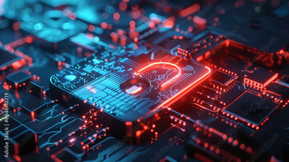Poster a digital lock and key representing cybersecurity and data protection