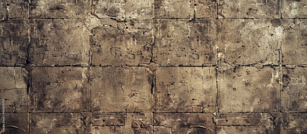Poster texture of an aged concrete block wall in a faded brown hue with a background suitable for copy spac