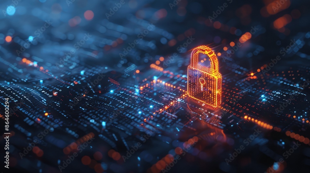 Poster a digital padlock symbolizing data security and protection