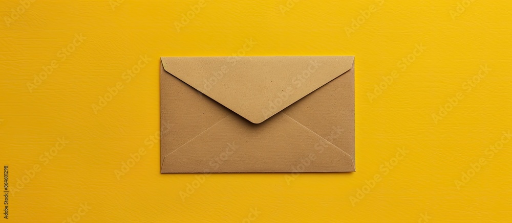 Poster mock-up of a blank cardboard card and envelope on a yellow background with copy space image.