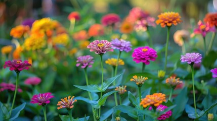 Obraz premium A garden filled with colorful zinnias in various stages of bloom