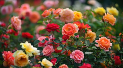 Obraz premium A garden full of blooming roses in various colors