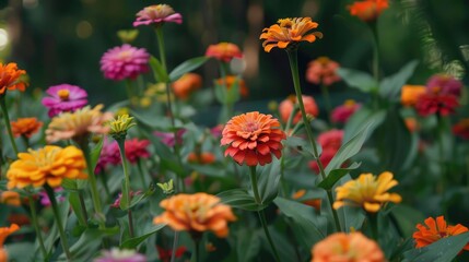 Obraz premium A garden filled with colorful zinnias in various stages of bloom