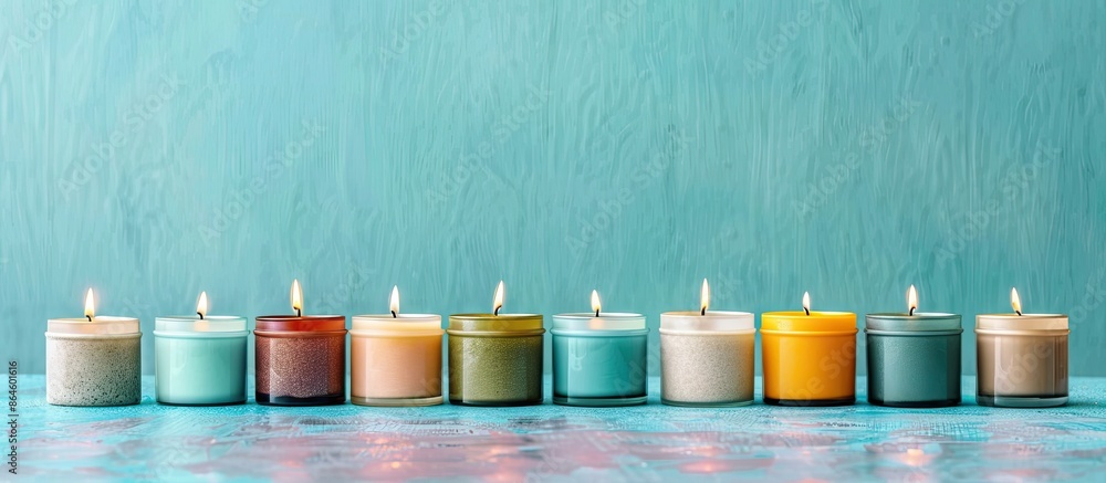 Poster line of scented candles in a row with copy space image.