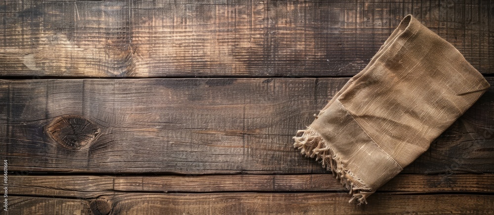 Poster a napkin placed on a rustic wooden surface, creating a charming backdrop with ample copy space image