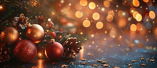 Festive Christmas decor with a New Year theme, featuring selective focus and a holiday ambiance. Enhance your festive projects with this engaging copy space image.