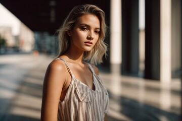 Fashionable beautiful young woman with high contrast shadow                                                                                                                                          