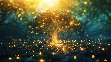 A glowing tree with interconnected branches symbolizing growth and connectivity
