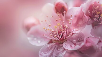 A macro shot of a delicate pink cherry blossom