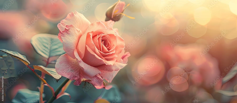 Poster soft focus on a rose with a blurred background, creating a serene and delicate copy space image.
