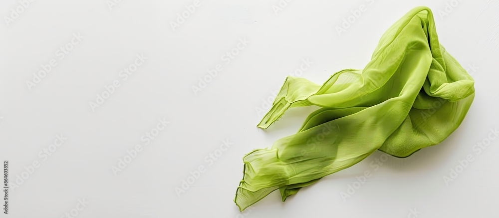 Poster a green napkin on a white background with room for text or images. copy space image. place for addin