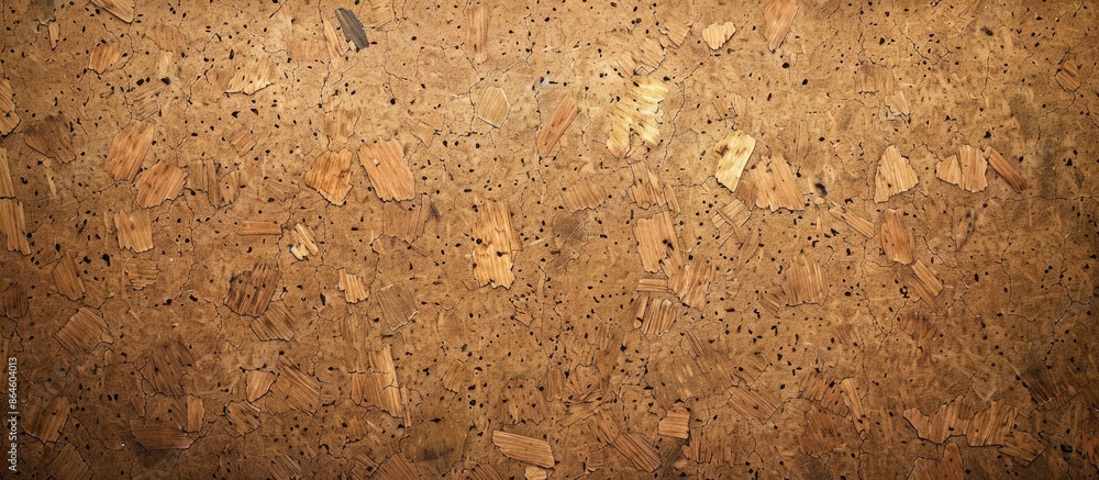 Poster detailed close-up of a brown cork board texture background featuring an empty bulletin board with na