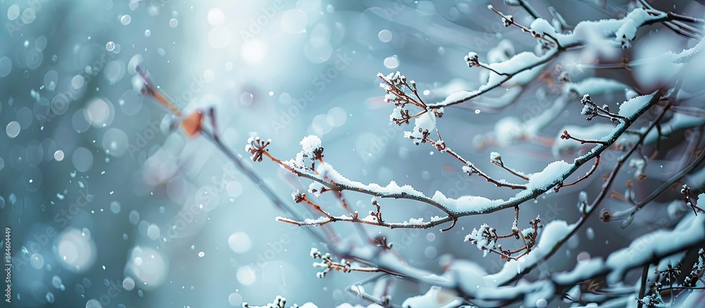 Poster tree branches coated with snow in a winter scenery, providing a copy space image.