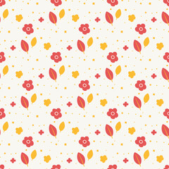 Seamless plant pattern. Naive ornament with flowers and leaves on a light background. Vector