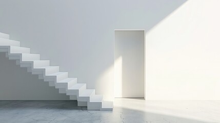 Fototapeta premium A series of steps leading up to an open door representing opportunity and progress