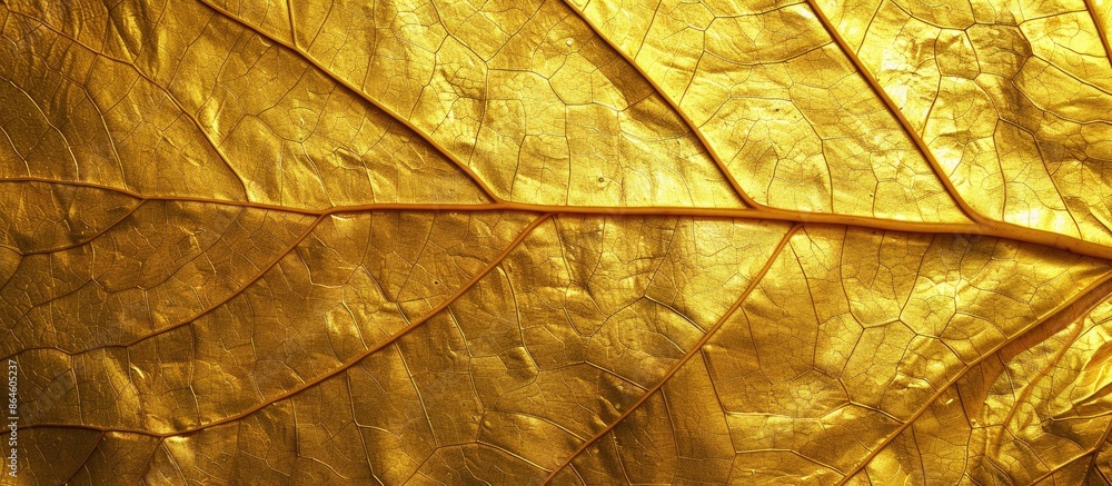 Poster background with a texture resembling shiny gold foil on a yellow leaf with 'copy space image'.